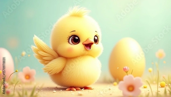 Obraz easter chicken and eggs