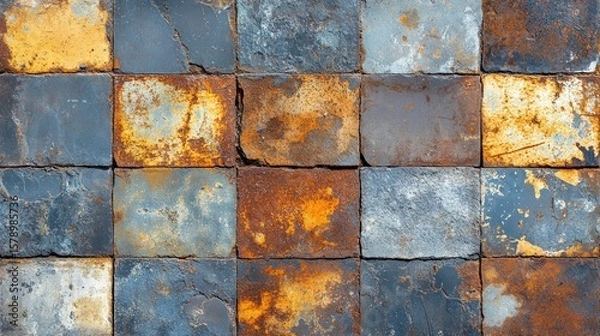 Fototapeta Distressed Square Pattern: A Study in Texture, Oxidation, and Surface Degradation