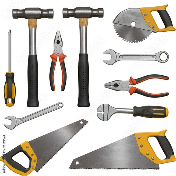 Fototapeta Tools Illustration with Hammers Saw Wrenches Pliers Screwdriver on Transparent