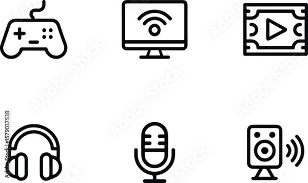 Fototapeta Multimedia and Entertainment Line Icons Set. And Black Outline Vector.