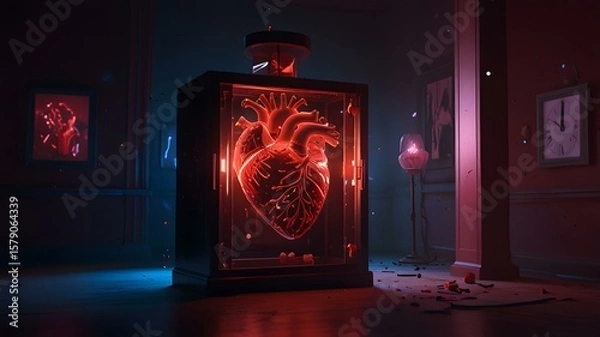 Fototapeta a heart shaped box with a red light on it 