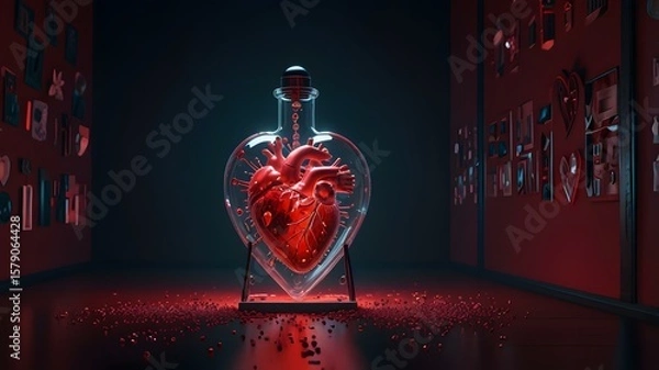 Fototapeta a heart shaped bottle with a red liquid inside