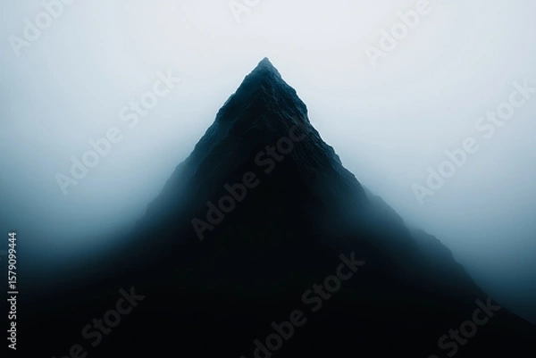 Obraz Mysterious mountain peak shrouded in fog, creating eerie atmosphere and dramatic silhouette