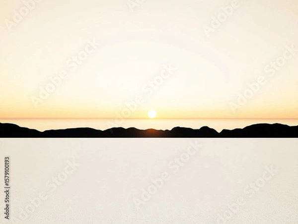Obraz Serene landscape features glowing sun rising over distant hills, creating warm atmosphere