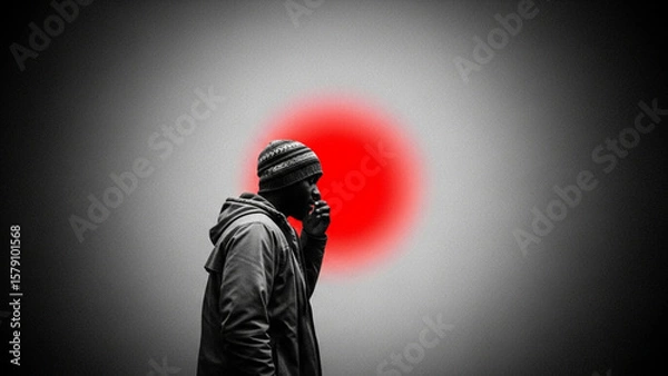 Fototapeta Man in beanie and hoodie with red circle behind him png