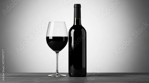 Fototapeta A bottle and glass of red wine in a studio setting png