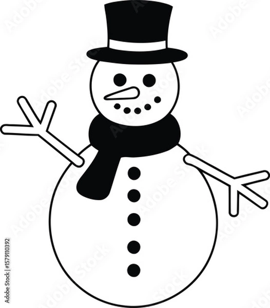 Fototapeta snowman with hat and scarf icon over white background, vector illustration