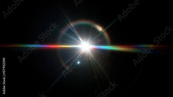 Fototapeta Ethereal glow of spectral starburst radiating light and energy against a black backdrop, creating a mesmerizing effect.