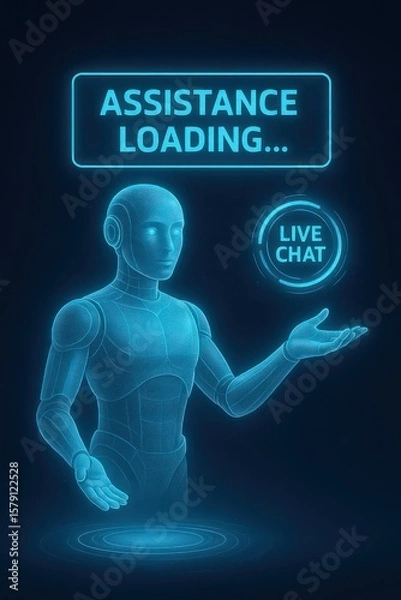 Obraz A futuristic digital humanoid stands ready to assist, a visual metaphor for the evolving nature of technological assistance, promising instant support through live chat.
