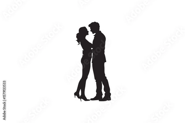 Fototapeta Romantic Silhouette of a Couple Embracing a Timeless Symbol of Love and Connection Perfect for Valentine s Day Wedding Invitations or any Project Celebrating Relationships