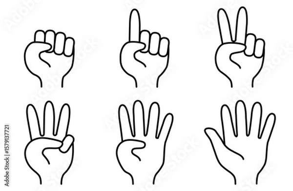 Fototapeta 表向きで数を数える開いた指を描いたシルエットベクターイラスト