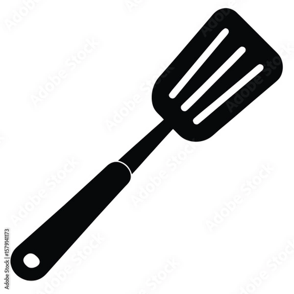 Obraz Black Silhouette of Spatula Cooking Utensil Kitchen Tool with Handle and Hole