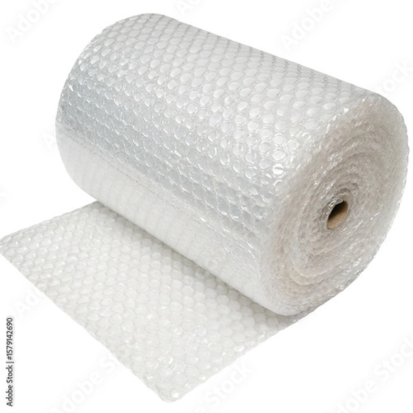 Fototapeta Roll of bubble wrap isolated on transparent background  
