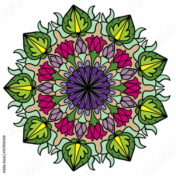 Fototapeta Beautiful and creative colorful mandala design art with white background