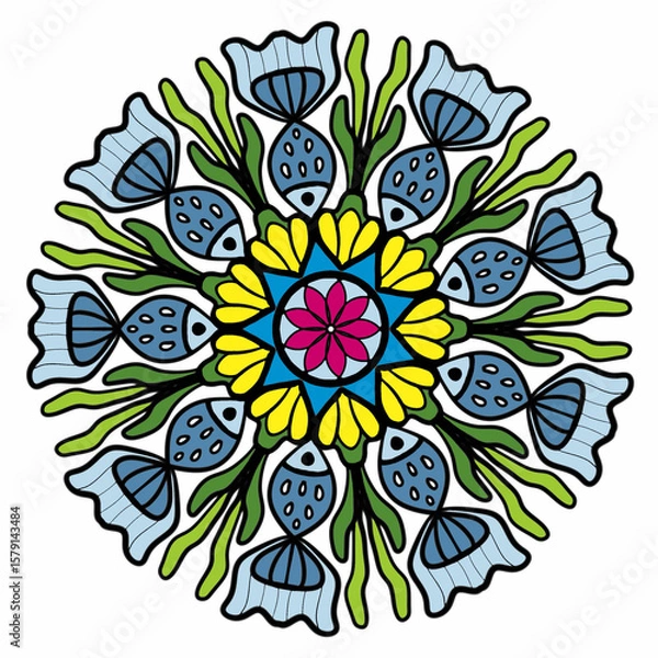 Fototapeta Beautiful and creative colorful mandala design art with white background