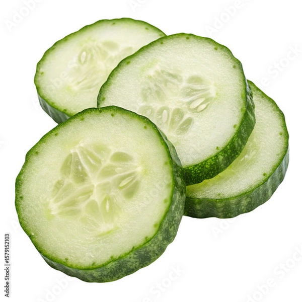 Fototapeta Fresh cucumber slices isolated on transparent background  
