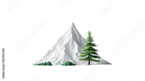 Obraz Snowy Mountain with Pine Tree on a Transparent Background