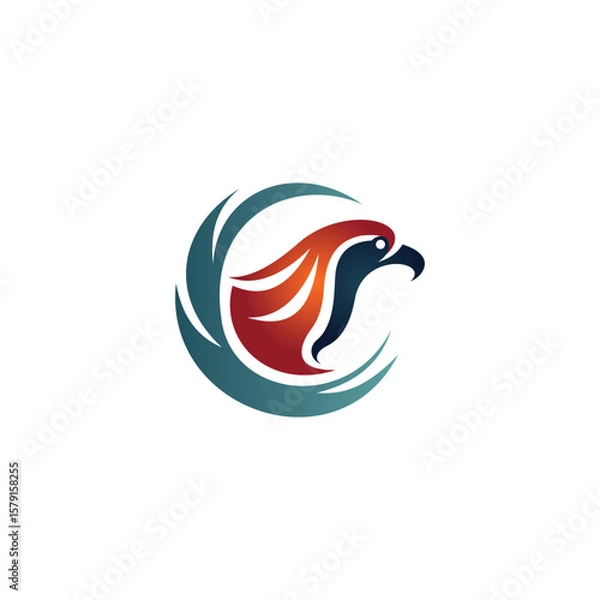 Obraz Abstract Eagle Head Logo with Wave Circle and Gradient Style