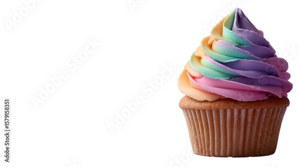 Obraz Colorful Pastel Cupcake with Frosting on a Transparent Background