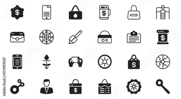 Obraz Business & E-commerce Glyph Icons: Finance, Shopping, and Mobile Commerce
