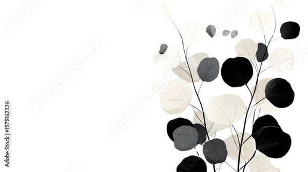 Obraz Elegant Black and White Botanical Leaves on Transparent Background