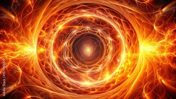Fototapeta Abstract Fiery Vortex A Glowing Orb of Energy Within a Dynamic, Swirling Nebula of Intense Light and Heat