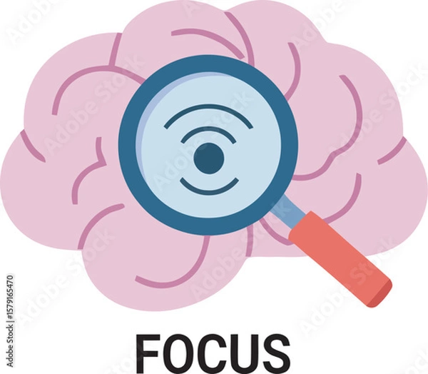 Obraz A stylized brain illustration with a magnifying glass, representing focus and analysis of thought.