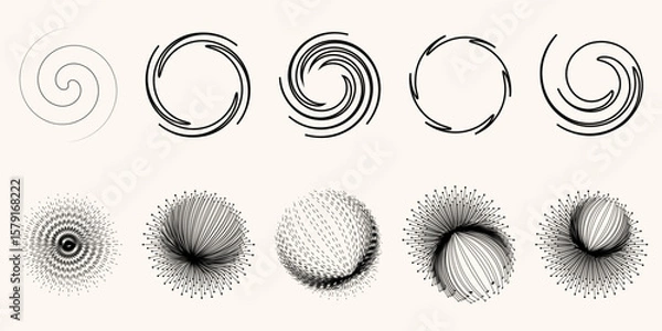 Fototapeta Black and White Abstract Circular Line and Dot Elements