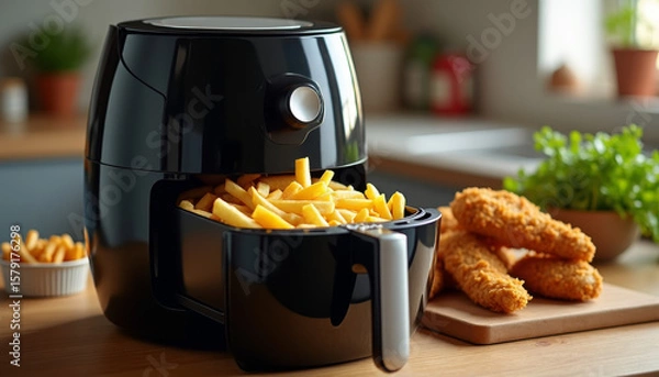 Fototapeta Crispy French Fries, Kitchen, Food Photography, Modern Environment, Close-Up View, Culinary Delight