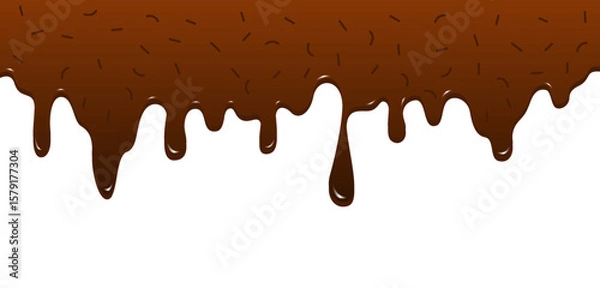 Fototapeta Realistic dripping brown chocolate with sprinkles illustration isolated on white background. World Chocolate Day celebration element