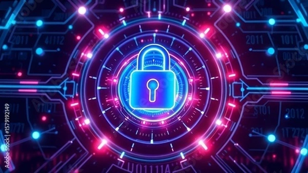 Fototapeta Advanced Cybersecurity Lock with Digital Data Protection and Encryption