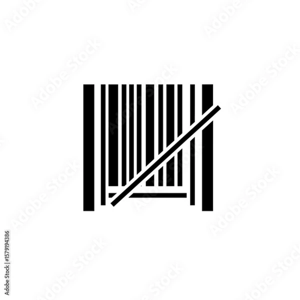Obraz Barcode Crossed Out: A simple, bold graphic of a barcode crossed out, symbolizing concepts like product rejection, data deletion, or retail restrictions.