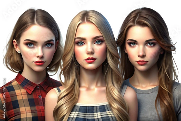 Fototapeta 3D Rendering of beautiful, trending and realistic Girls with white background