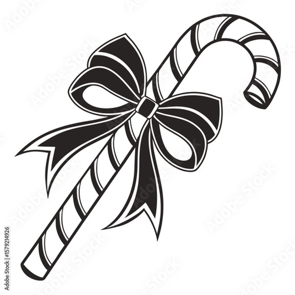 Fototapeta Monochrome candy cane decorated with beautiful bow conveys festive celebration, remains isolated with transparency