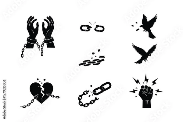 Fototapeta Broken Chains Freedom Birds Fist Symbol liberation breaking chains