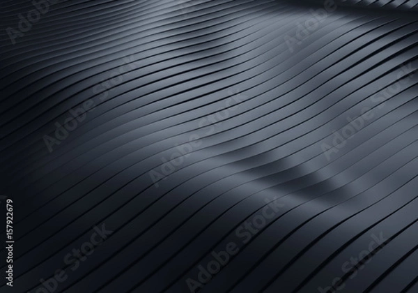 Fototapeta 3D Rendering of Abstract Flowing Wavy Black Stripes Background with Soft Reflections and Shadows