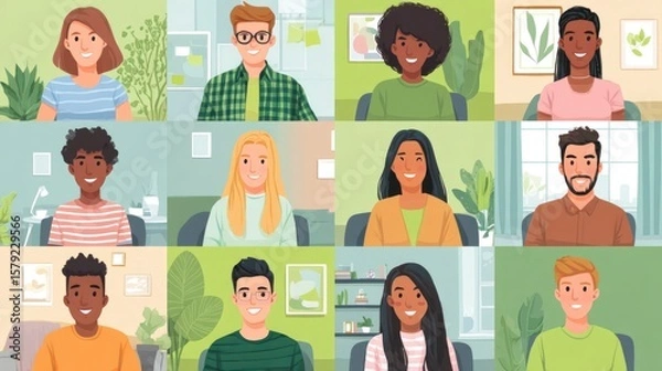 Fototapeta group of remote workers attending a virtual town hall meeting