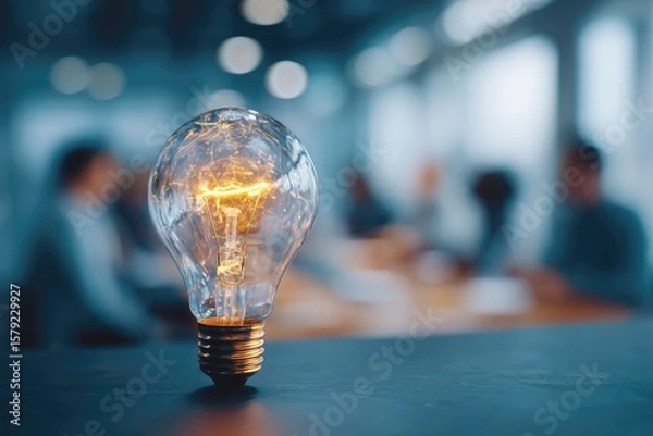 Fototapeta lightbulb moment during education strategy meeting, abstract visual of collaboration and insights