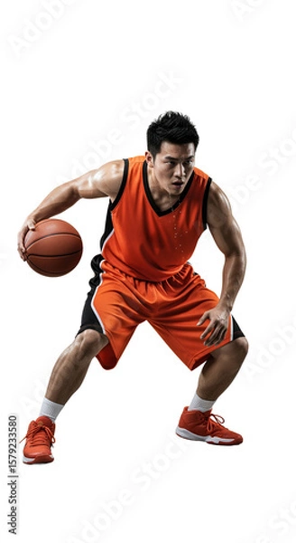 Fototapeta Dynamic Basketball Player in Action Ready for a Fast Break During a Competitive Game, PNG Isolated on Transparent Background