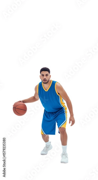 Fototapeta Dynamic Basketball Player in Action Ready to Drive Towards the Hoop on the Court, PNG Isolated on Transparent Background