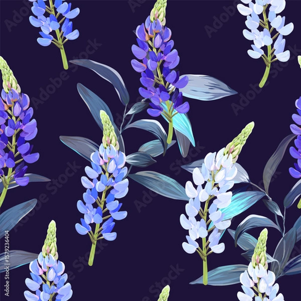Fototapeta Lupine pattern. Lupine flower. Summer pattern. Summer flowers bloom. Beautiful delicate pattern background