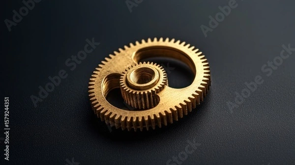 Fototapeta Close up of golden gears intricate mechanism