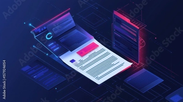 Fototapeta Digital documents and files in isometric view