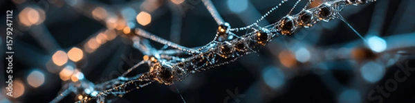 Fototapeta Dew-Covered Spiderweb Strand with Water Droplets