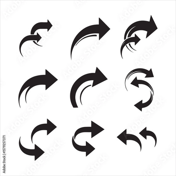 Obraz Collection of dynamic black arrows showing directional movement and flow