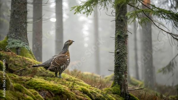 Obraz Capercaillie standing on forest floor