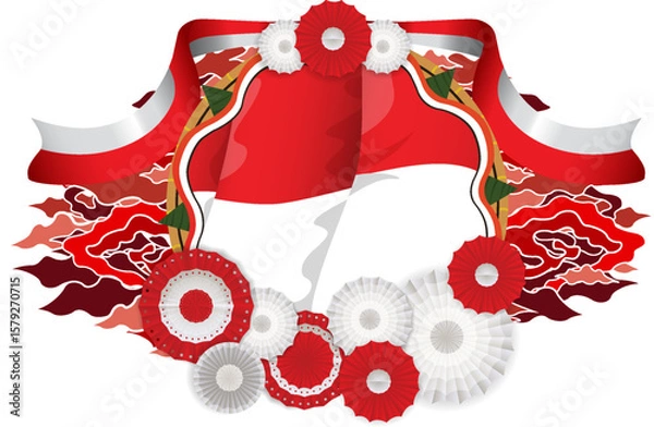 Fototapeta Indonesian Independence Day celebration decoration with red and white flag