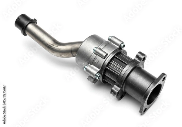 Fototapeta Silhouette of a Turbocharger Assembly with Compressor Housing, Turbine Section, and Inlet Pipes on White Background