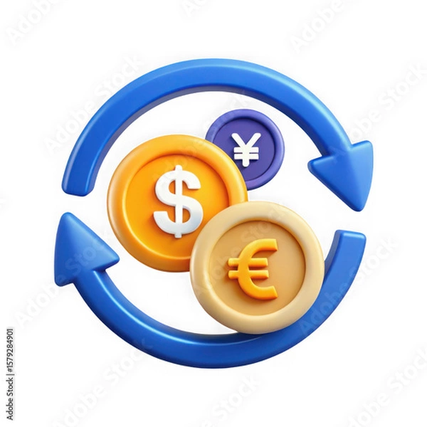 Obraz Currency exchange cycle coins isolated on transparent background