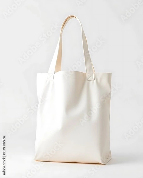 Fototapeta Simple ecological white canvas tote bag for shopping, isolated object